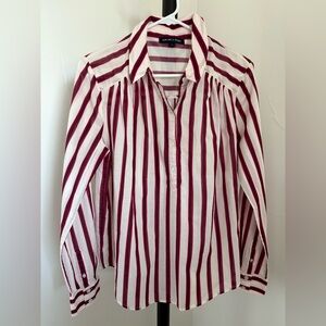 Veronica Beard Burgundy, Navy and White Striped 💯 cotton blouse
